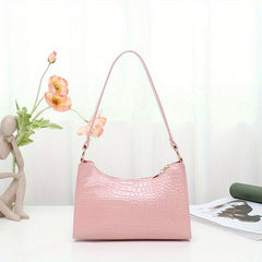 Crocodile Pattern Underarm Bag Stylish PU Leather Handbag