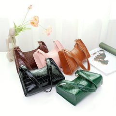 Crocodile Pattern Underarm Bag Stylish PU Leather Handbag