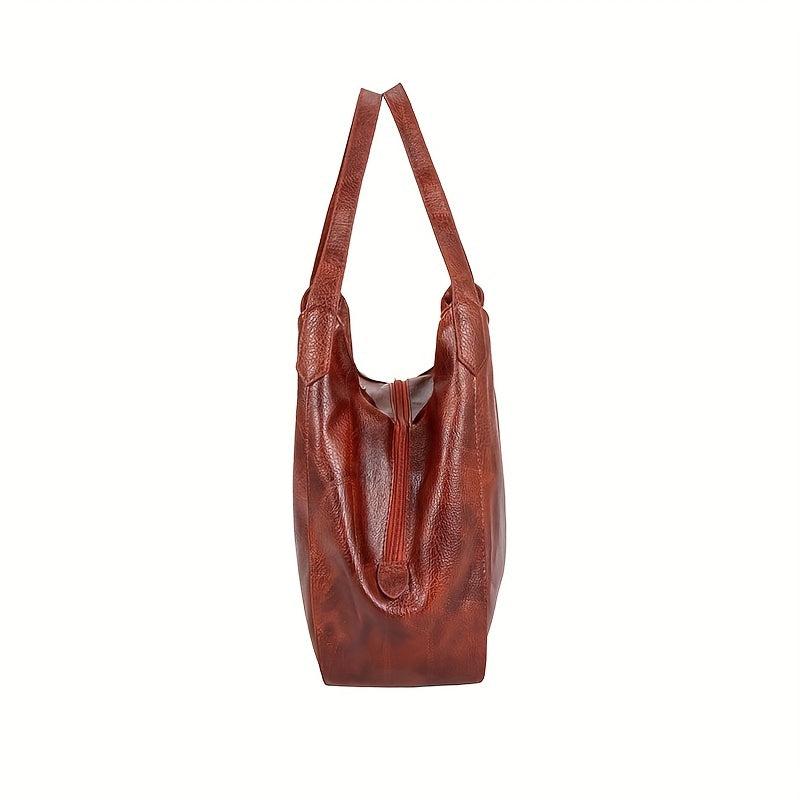 Large Capacity PU Leather Tote Bag Textured Shoulder Bag
