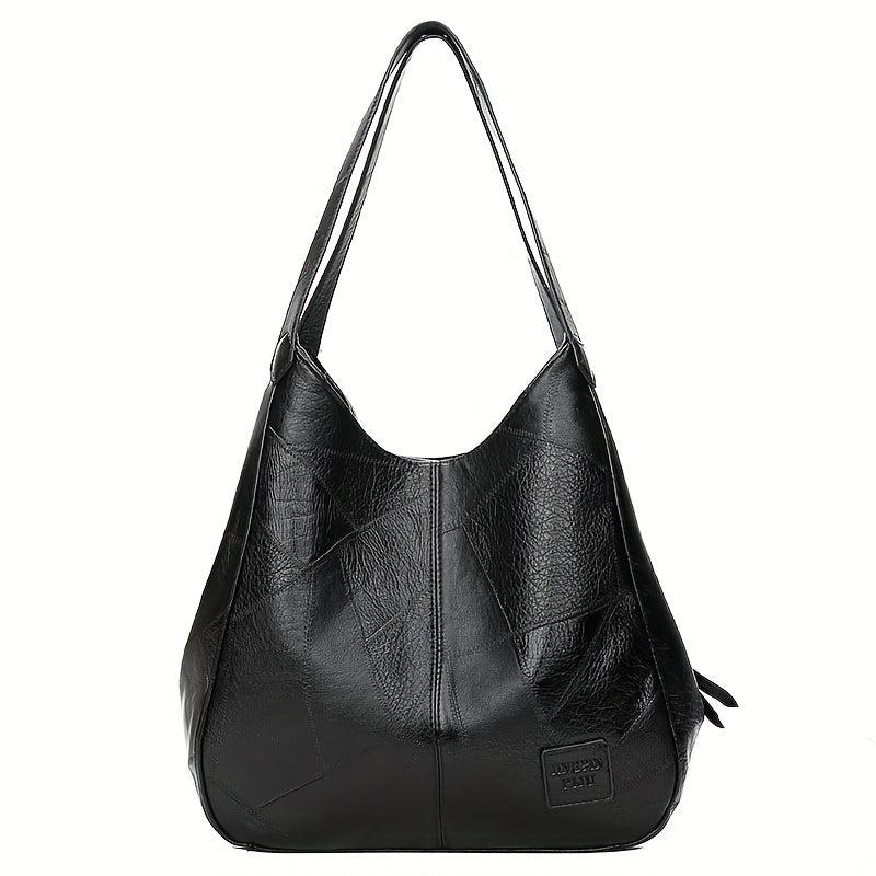 Large Capacity PU Leather Tote Bag Textured Shoulder Bag