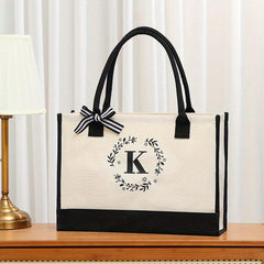 Letter Print Canvas Handbag Casual Tote Bag Large Capacity Square Bag