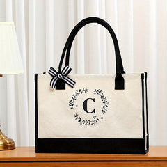 Letter Print Canvas Handbag Casual Tote Bag Large Capacity Square Bag
