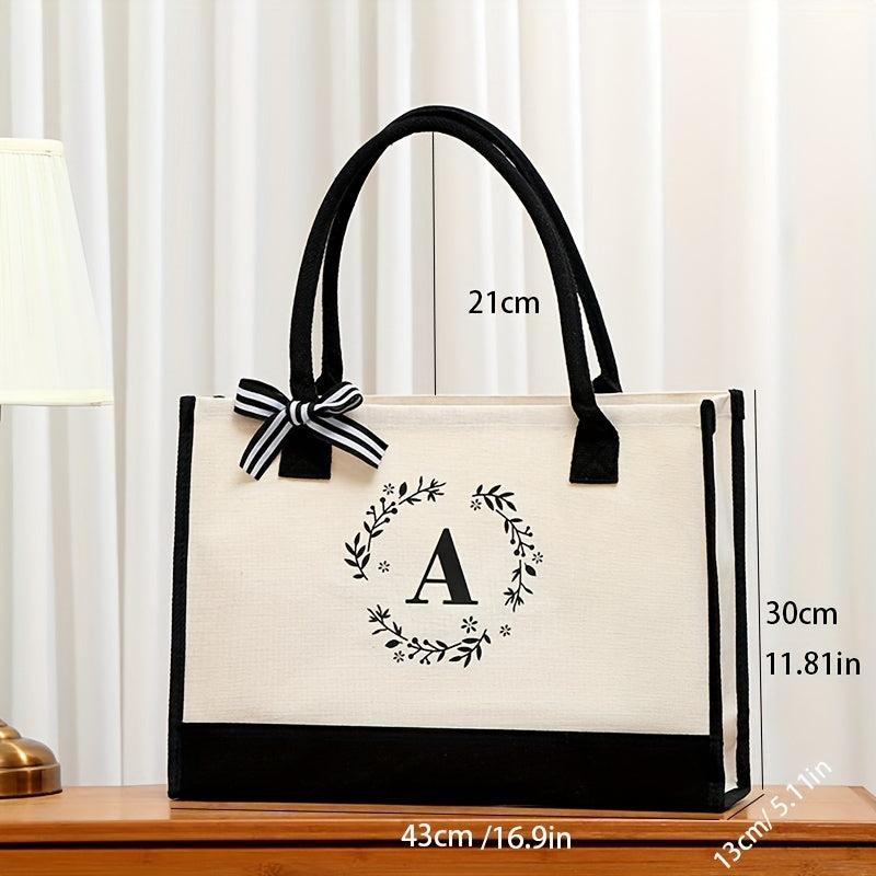 Letter Print Canvas Handbag Casual Tote Bag Large Capacity Square Bag