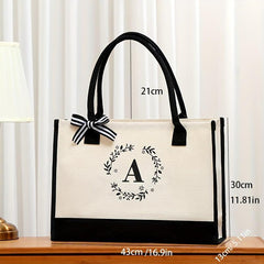 Letter Print Canvas Handbag Casual Tote Bag Large Capacity Square Bag