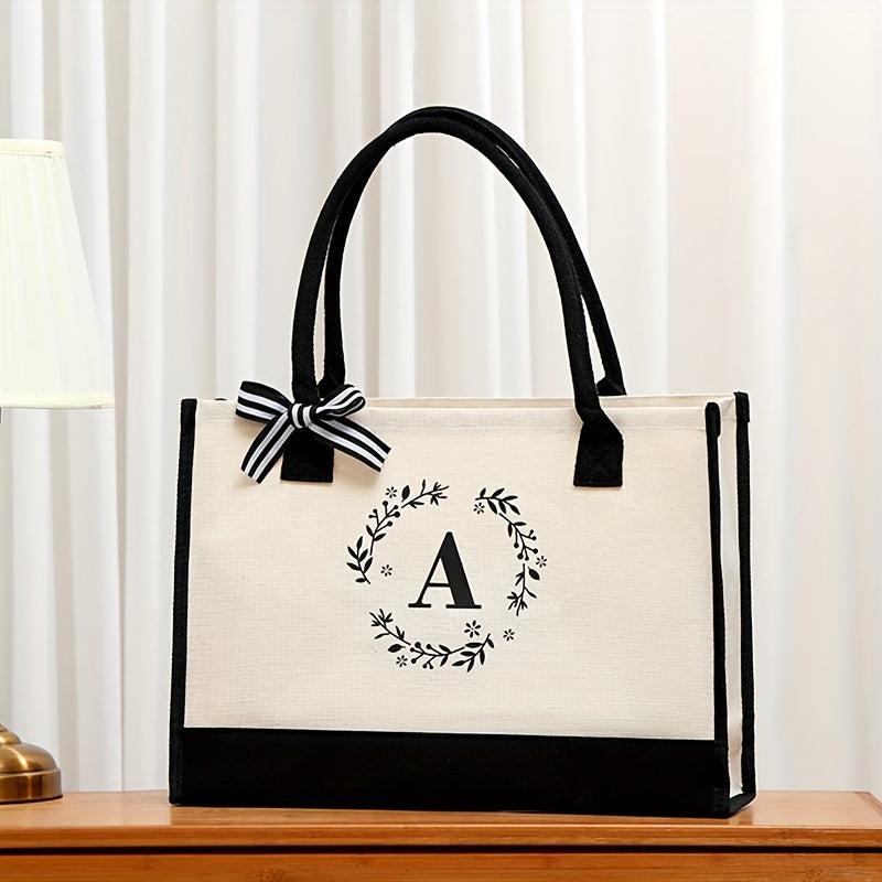 Letter Print Canvas Handbag Casual Tote Bag Large Capacity Square Bag