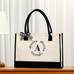 Letter Print Canvas Handbag Casual Tote Bag Large Capacity Square Bag