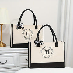 Letter Print Canvas Handbag Casual Tote Bag Large Capacity Square Bag
