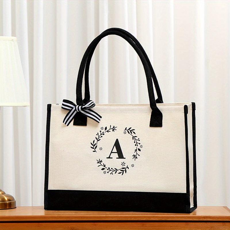 Letter Print Canvas Handbag Casual Tote Bag Large Capacity Square Bag