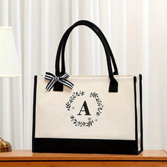 Letter Print Canvas Handbag Casual Tote Bag Large Capacity Square Bag
