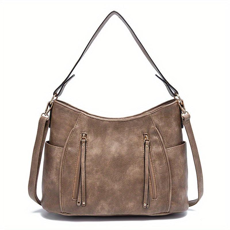 Large Retro Hobo Bag Solid Faux Leather Shoulder Bag Women's Handbag