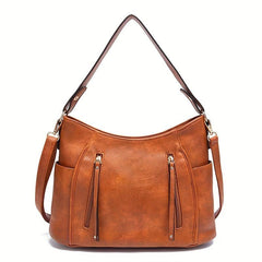 Large Retro Hobo Bag Solid Faux Leather Shoulder Bag Women's Handbag