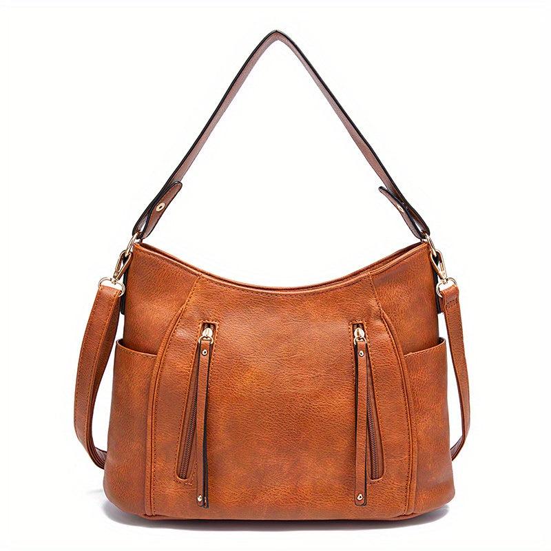 Large Retro Hobo Bag Solid Faux Leather Shoulder Bag Women's Handbag