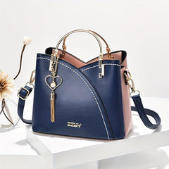 Colorblock Tassel Tote Bag Top Handle Shoulder Purse