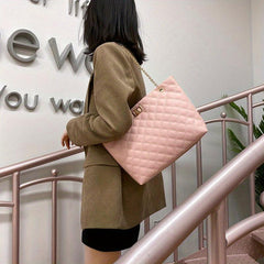 Quilted Chain Tote Bag PU Leather Handbag Women's Large Capacity Shoulder Bag