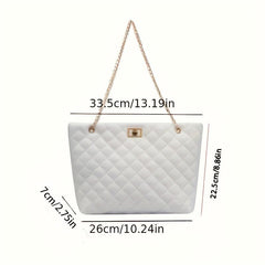 Quilted Chain Tote Bag PU Leather Handbag Women's Large Capacity Shoulder Bag
