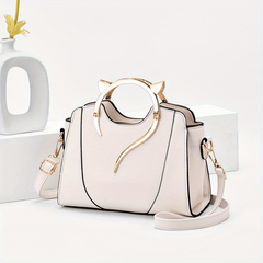 Cat Shape Handle Zipper Bag Solid Shoulder Purse Crossbody Bag