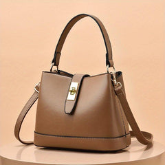 Colocblock Handbag Turn Lock Bucket Bag Women's PU Leather Crossbody Purse
