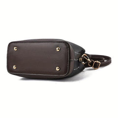 Colocblock Handbag Turn Lock Bucket Bag Women's PU Leather Crossbody Purse