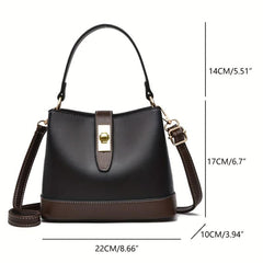 Colocblock Handbag Turn Lock Bucket Bag Women's PU Leather Crossbody Purse