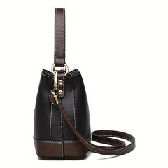 Colocblock Handbag Turn Lock Bucket Bag Women's PU Leather Crossbody Purse