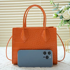 Minimalist Crocodile Embossed Square Handbag Solid Satchel Storage Bag