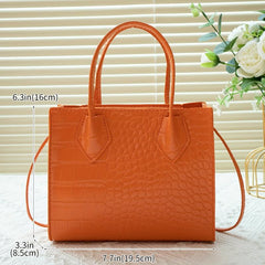 Minimalist Crocodile Embossed Square Handbag Solid Satchel Storage Bag