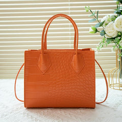 Minimalist Crocodile Embossed Square Handbag Solid Satchel Storage Bag