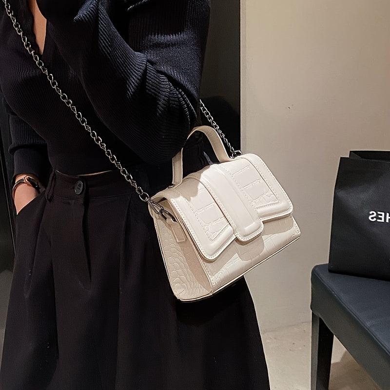 Crocodile Embossed PU Leather Shoulder Bag Flap Square Purse