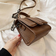 Crocodile Embossed PU Leather Shoulder Bag Flap Square Purse
