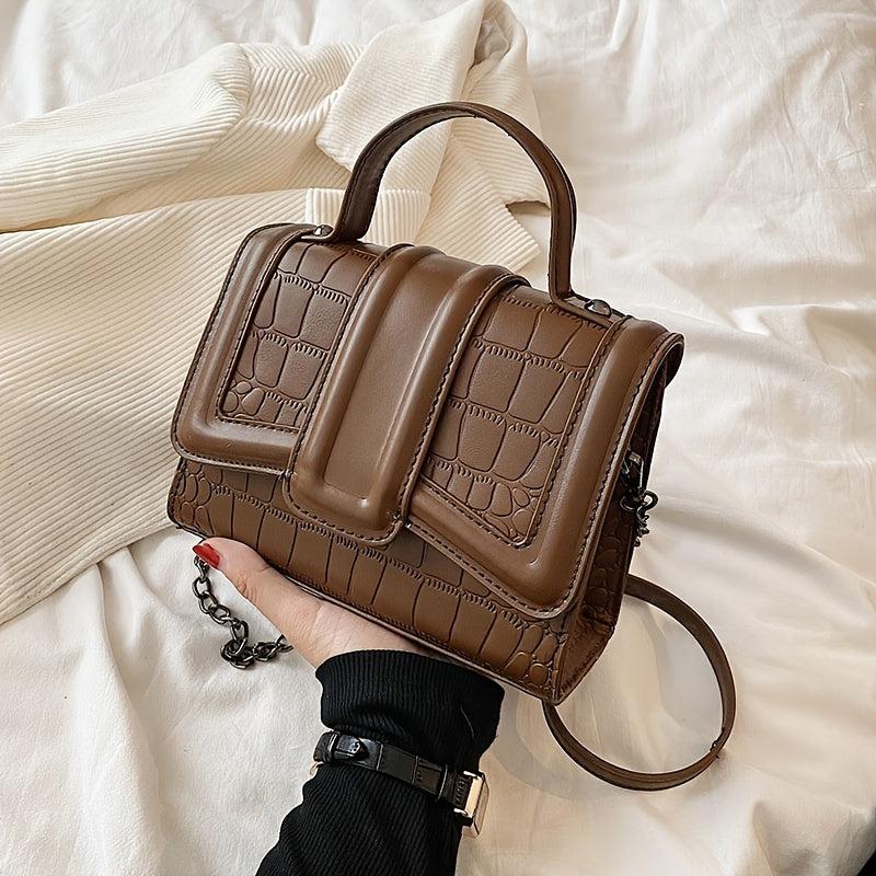 Crocodile Embossed PU Leather Shoulder Bag Flap Square Purse