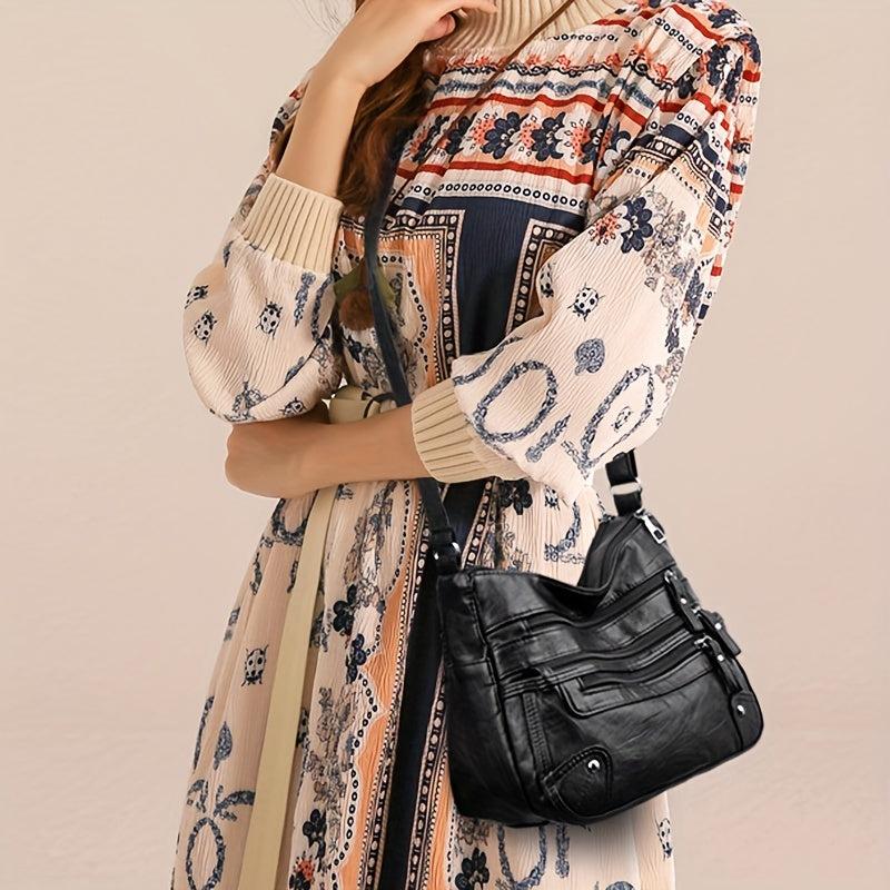 Soft Leather Double Layer Crossbody Bag