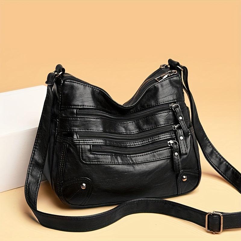 Soft Leather Double Layer Crossbody Bag