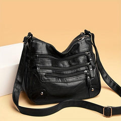 Soft Leather Double Layer Crossbody Bag