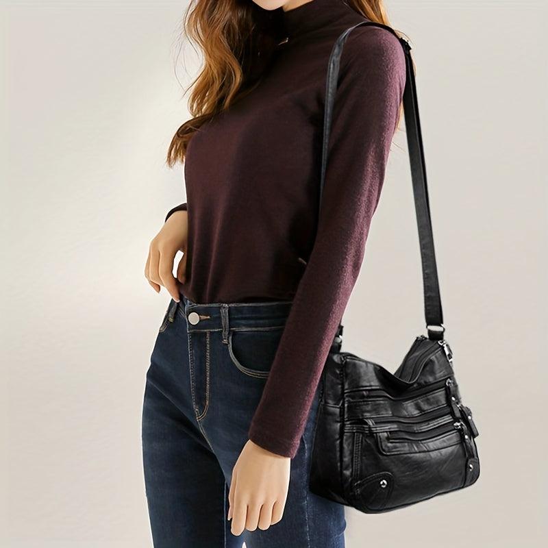 Soft Leather Double Layer Crossbody Bag