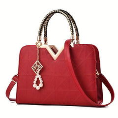 Pearl Decor Top Handle Satchel Tote Bag