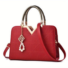 Pearl Decor Top Handle Satchel Tote Bag