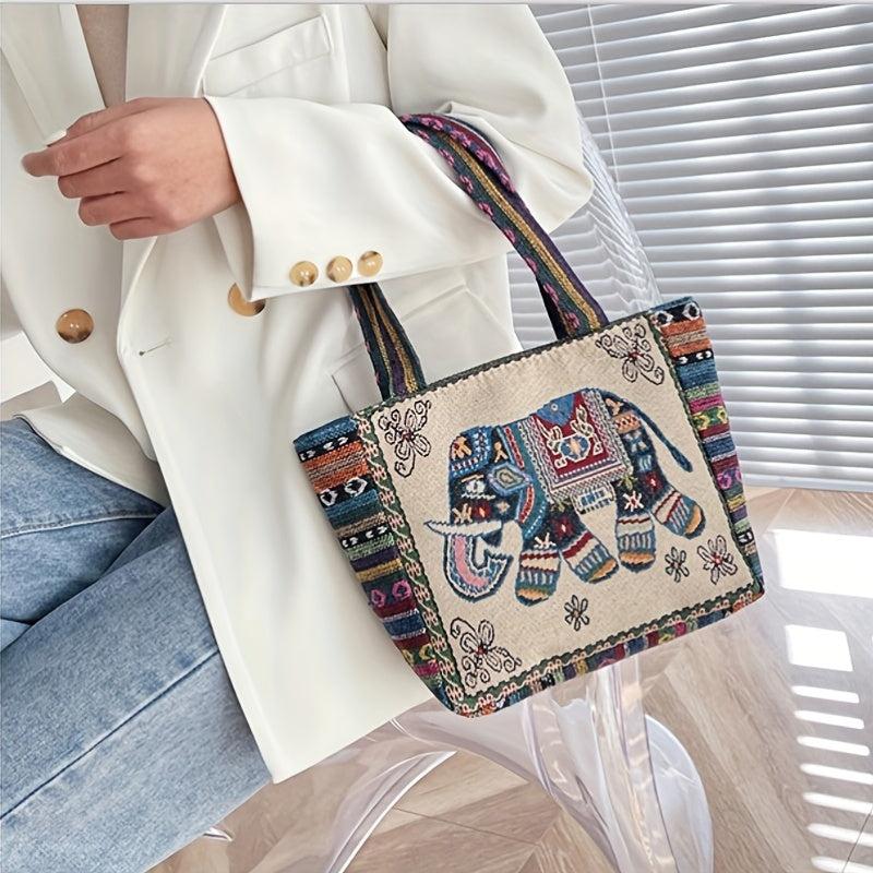Vintage Embroidered Canvas Satchel Bag Lightweight Handbag Bag For Travel