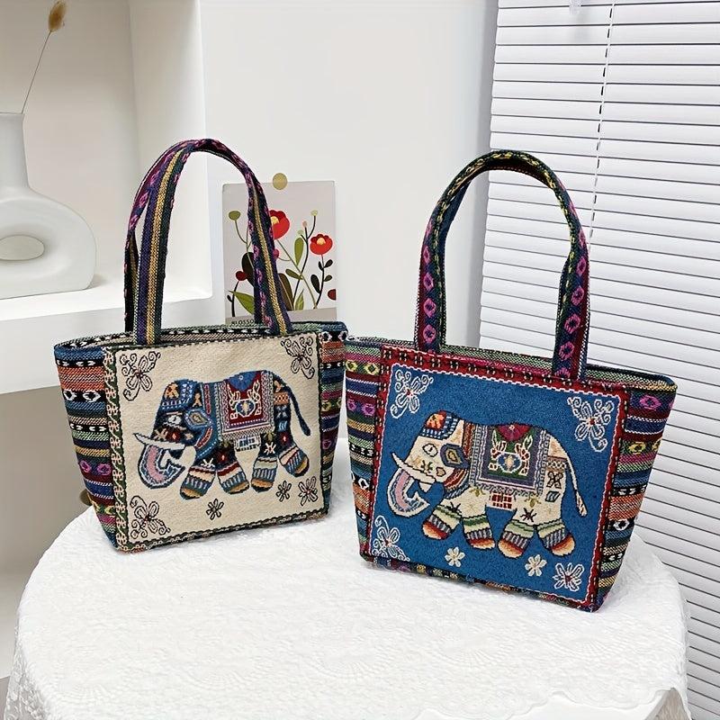 Vintage Embroidered Canvas Satchel Bag Lightweight Handbag Bag For Travel