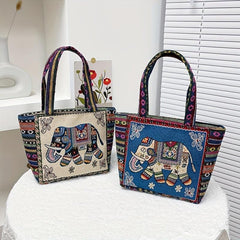 Vintage Embroidered Canvas Satchel Bag Lightweight Handbag Bag For Travel