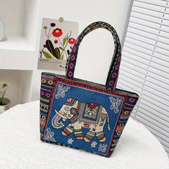 Vintage Embroidered Canvas Satchel Bag Lightweight Handbag Bag For Travel