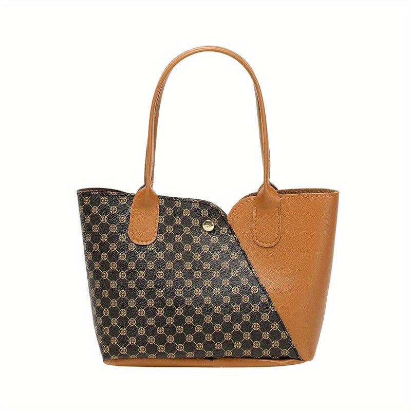 Colorblock PU Leather Handbag Top Handle Square Small Bag