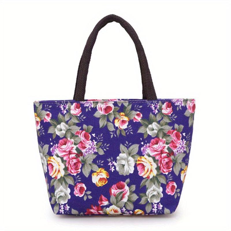 Floral Print Canvas Shoulder Bag Double Handle Handbag