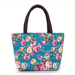 Floral Print Canvas Shoulder Bag Double Handle Handbag
