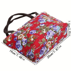 Floral Print Canvas Shoulder Bag Double Handle Handbag