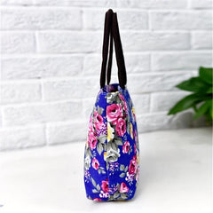 Floral Print Canvas Shoulder Bag Double Handle Handbag