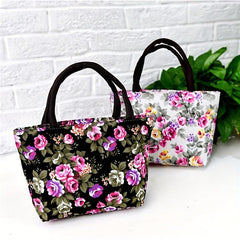 Floral Print Canvas Shoulder Bag Double Handle Handbag