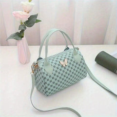 Butterfly Decor Boston Zipper Shoulder Bag