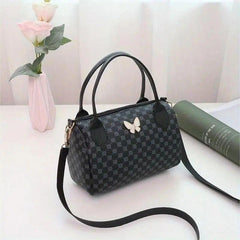 Butterfly Decor Boston Zipper Shoulder Bag