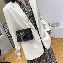 Tassel Decor Square Shoulder Bag Bright Flap Handbag
