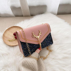 Tassel Decor Square Shoulder Bag Bright Flap Handbag